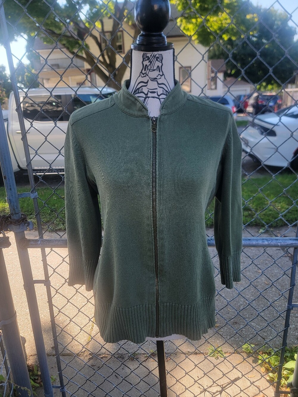 Ruff Hewn Olive Green 100% Cotton Full Zip Cardigan Sweater XL